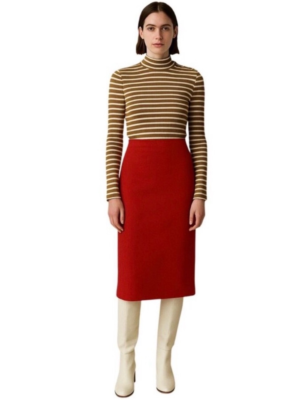 J Crew Vintage rib turtleneck with buttons in Cape Stripe Brandy Ivory